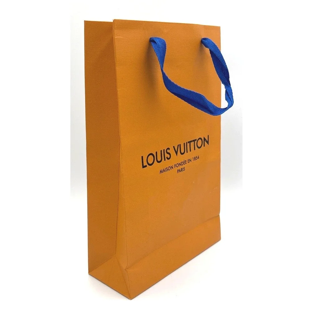 Louis Vuitton Orange Paper Shopping Bag Blue Handles Medium Luxury Carrier